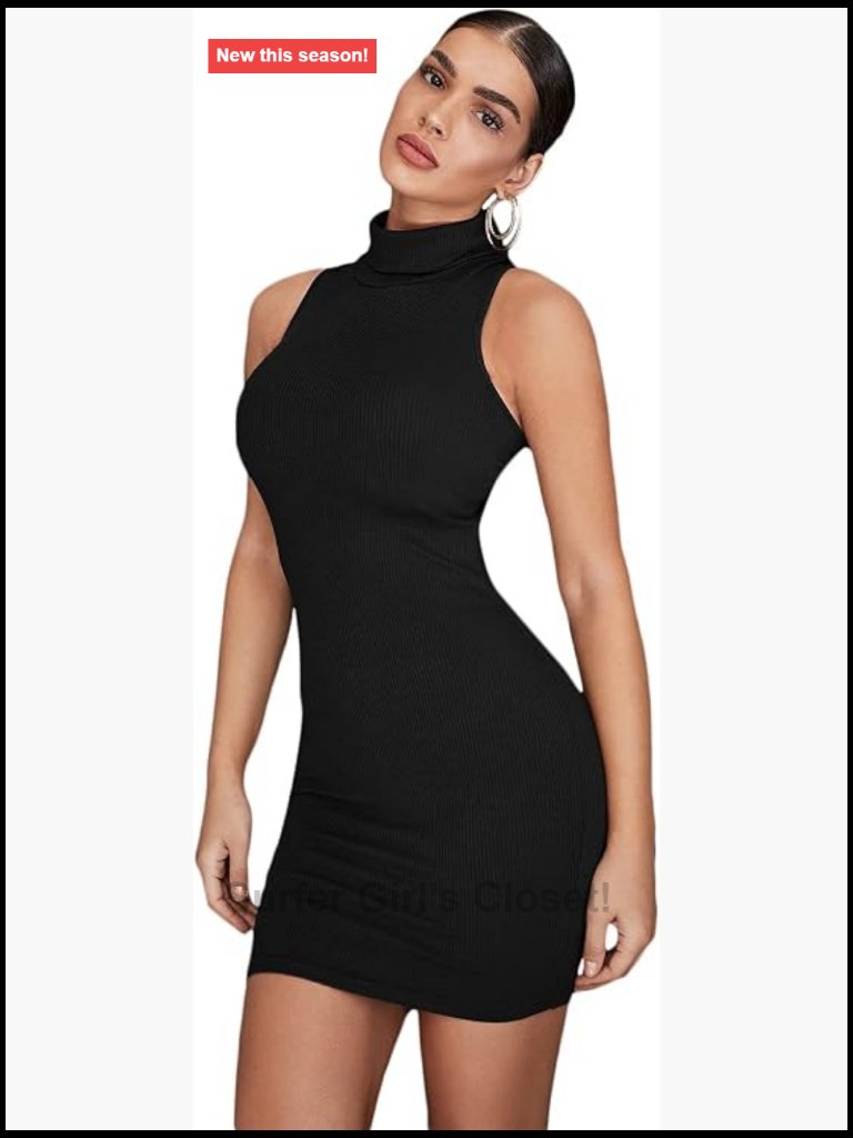 Sleeveless Turtleneck Bodycon Mini Dress Stretchy Knit Party Dress